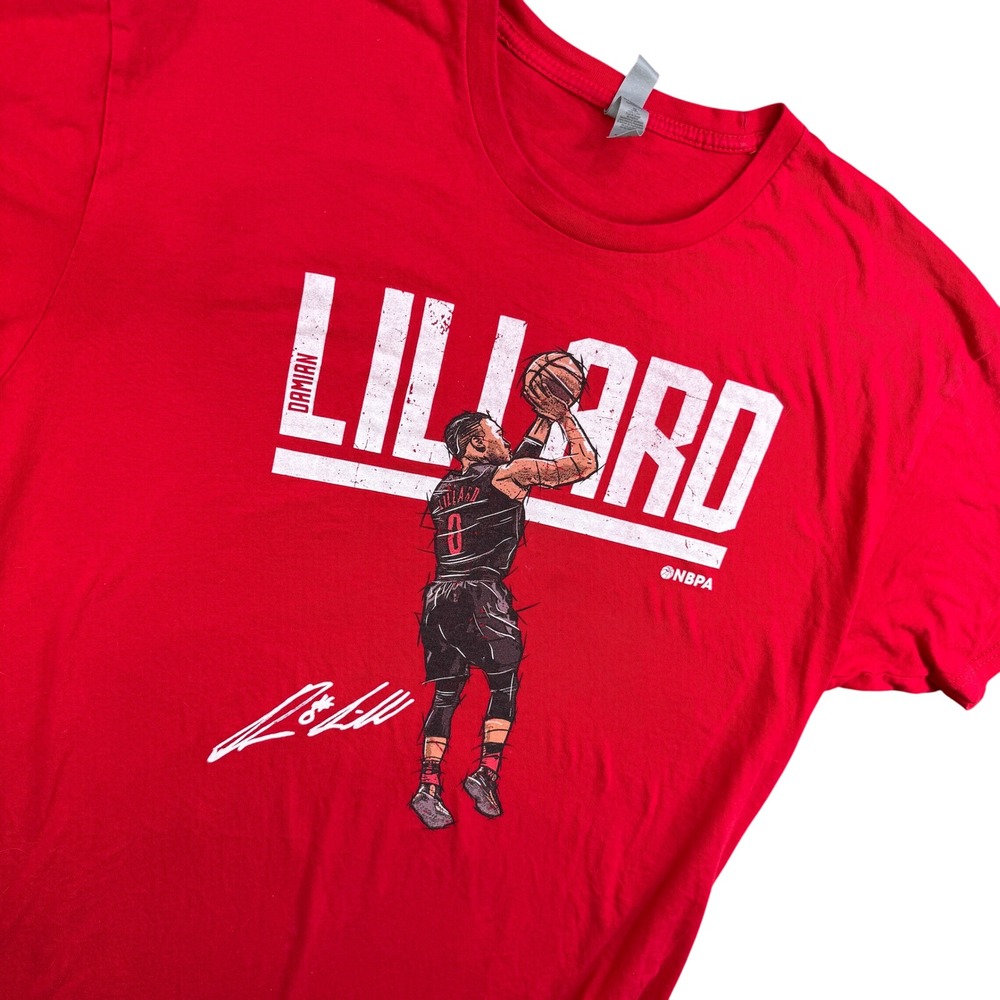 Damian Lillard Men XL Portland Trailblazers Red Graphic Tee Shirt NBA Basketball